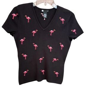 Carole Little Flamingo Short Sleeve Sweater Size Small